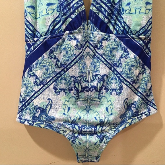 Rococo Women’s XS Paisley One Piece Halter Swimwear Swimsuit Blue Sexy New - Picture 2 of 6